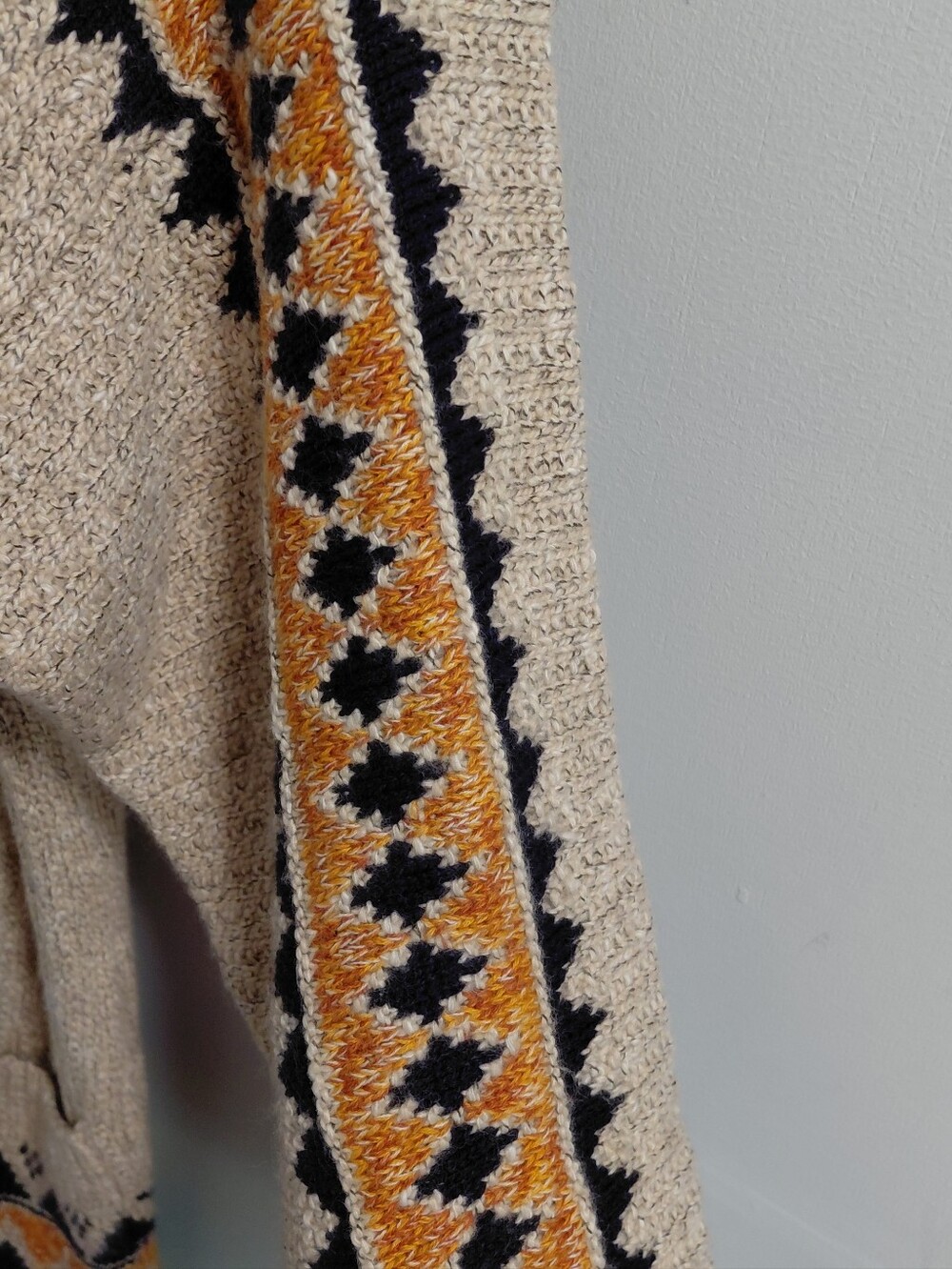 Lucky Brand Yellow Cream Knit Open Front Aztec-Pattern Cardigan Sweater W/Hood - Picture 7 of 11